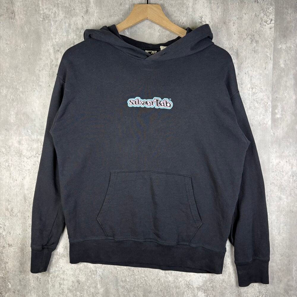Y2K Mens Black Silvertab Center Hit Graphic Hoodie S